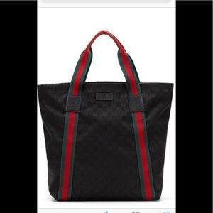 Black Gucci Gg Canvas Web Stripe Travel Tote